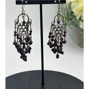 Sterling Silver 925 Garnet Beaded Chandelier Dangle Flowing Earrings January
